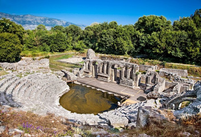 Amphitheater of the ancient Baptistery at Butrint, Albania.